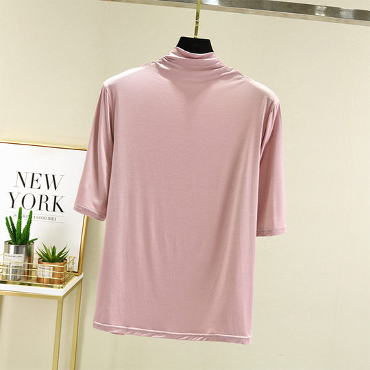 Spring and Autumn Modal Half-high Collar Interior Western Style Half-sleeve T-shirt Women's Summer All-match White Top Mask Base Shirt