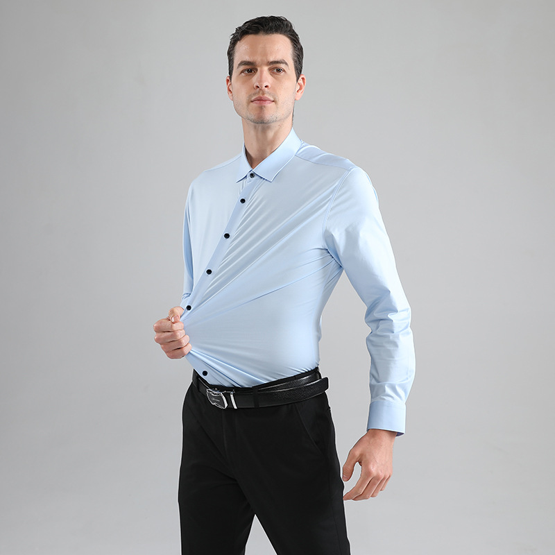 Comercio exterior transfronterizo camisa explosiva cuello puntiagudo negocios casual blanco hombres elásticos sin hierro camisa de hombre de talla europea manga larga