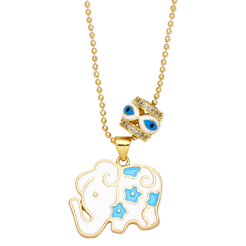 Creative Double Pendant Cute Color Dripping Oil Eye Elephant Copper Necklace Wholesale display picture 4