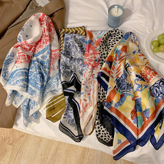 網紅法式復古70方巾女百搭夏季防曬絲巾ins海邊沙灘遮陽披肩頭巾
