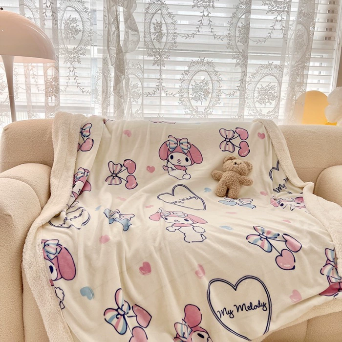 Многофункциональное одеяло Sanrio (Sanrio) Kuromi & Hello Kitty, бархатная молочная флисовая ткань с молнией, 100×150–200×230 см