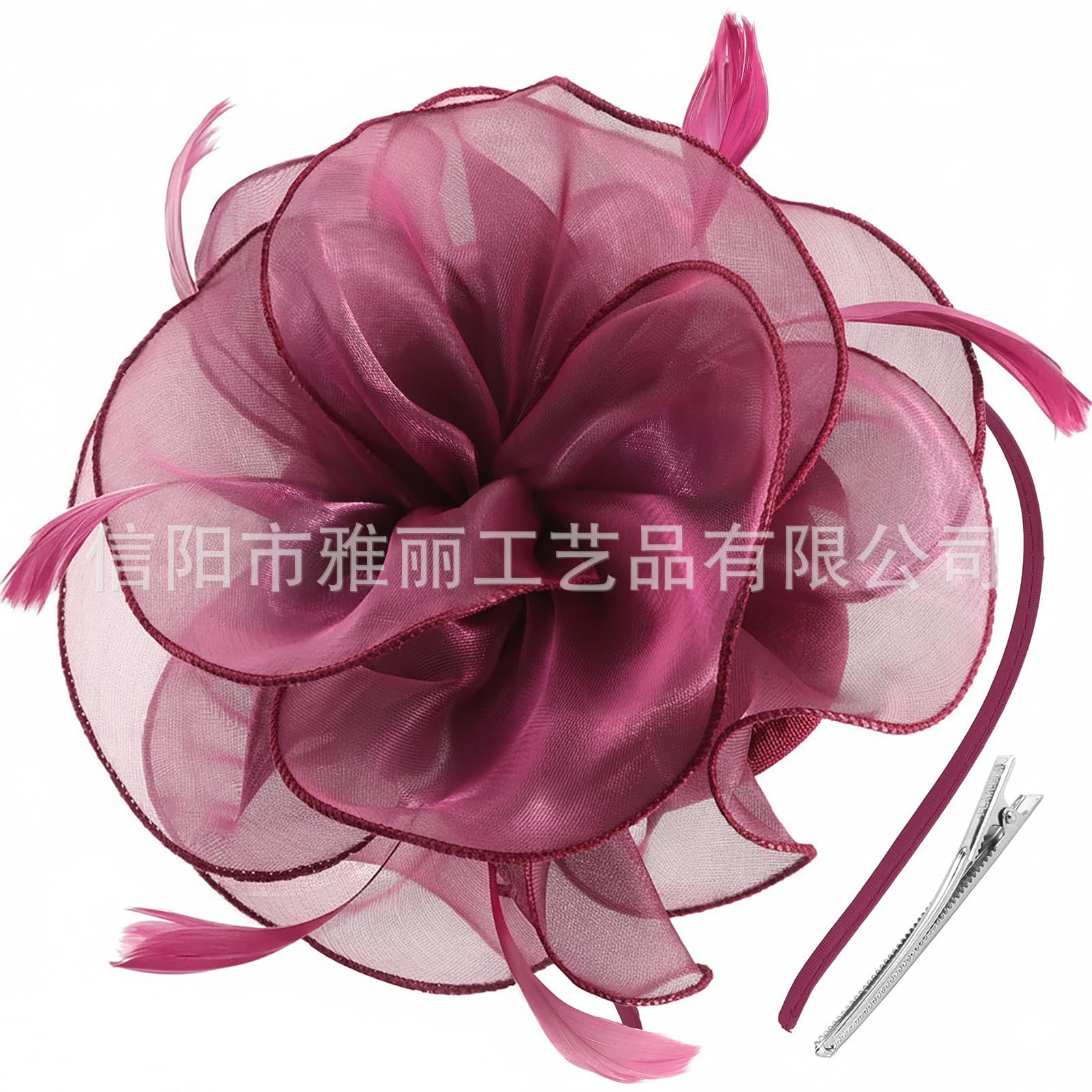 Cross-Border Popular European and American Bridal Flower Headpiece, Horse Racing Festival Banquet Fabric Feather Hair Accessory, Dual-Use Hair Clip and Headband for Women