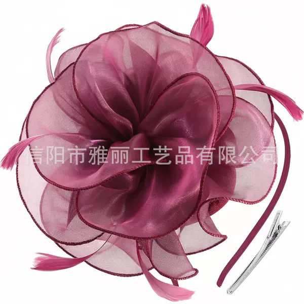 Cross-Border Popular European and American Bridal Flower Headpiece, Horse Racing Festival Banquet Fabric Feather Hair Accessory, Dual-Use Hair Clip and Headband for Women