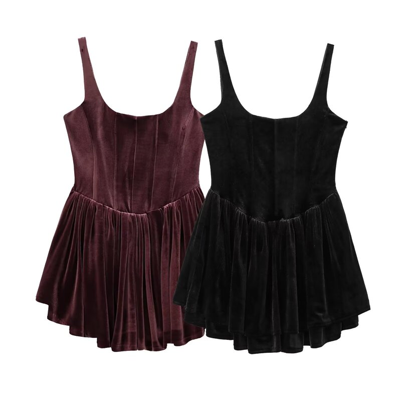 Foreign Trade Wholesale Autum New European and American Style Velvet Corset Style Mini Dress 9194072