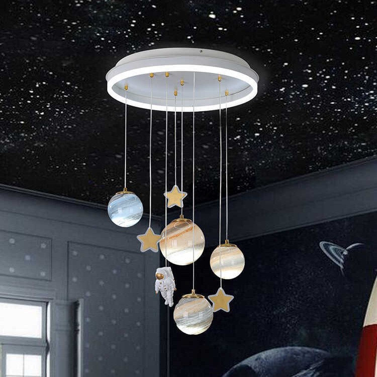 Children's Room Chandelier Boys and Girls Bedroom Room Light Nordic Creative Cartoon Earth Astronaut Space Planet Light