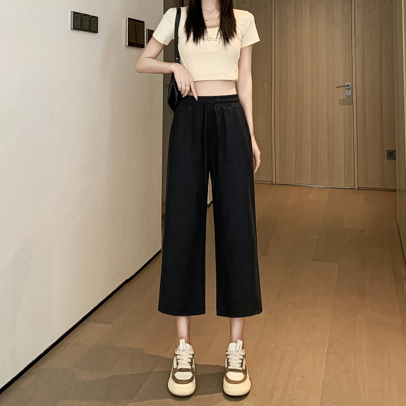 Cropped Pants Women's Summer Thin Quick-drying Ice Silk 2024 New Arrival Explosive Wide-leg Straight Casual Pants Women's 6059