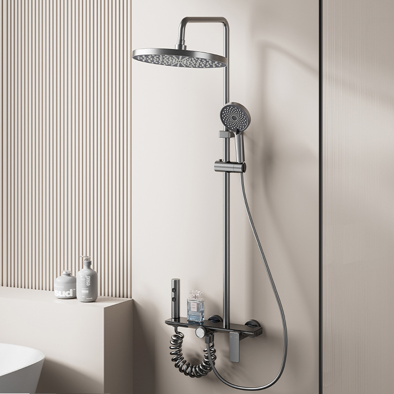 Juego de ducha de lujo ligero, ducha de baño para el hogar, ducha más manguera, ducha de refuerzo, ducha gris