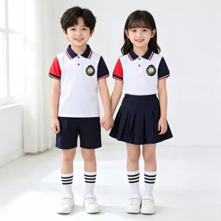 加工定制夏季拼色短袖T恤套装儿童英伦风校服班服幼儿园园服两件
