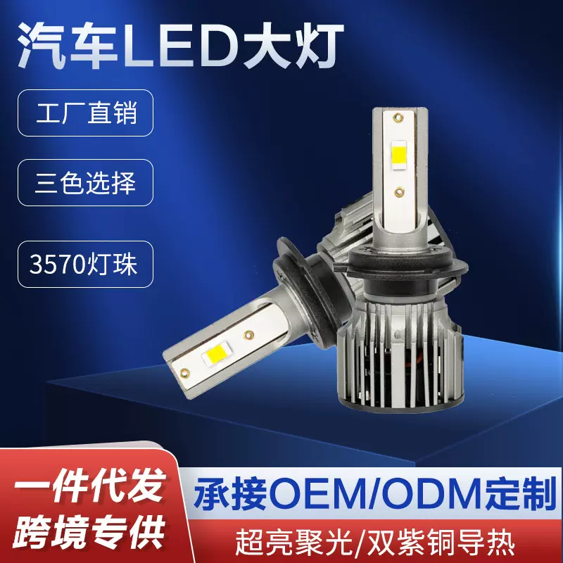 跨境爆款工厂直销汽车LED大灯聚光H1\H7\H4\9005 3570灯珠