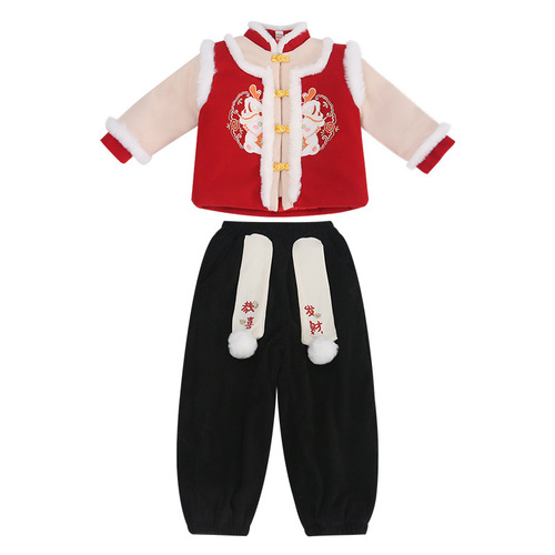 Winter boys' velvet New Year's clothing, New Year's clothing, children's suits, children's first-year New Year's clothing, girls' New Year's Day performance clothing