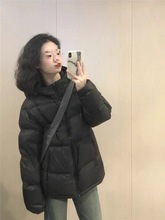 黑色羽绒服女2023冬季新款韩版宽松小个子保暖加厚连帽面包服外套