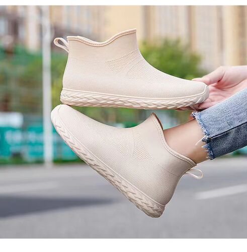 New Hailishark Plain Color Women's Four Seasons Water Shoes Fashion Casual Flat Rain Boots Low Top Round Head Outer Wear Rain Boots