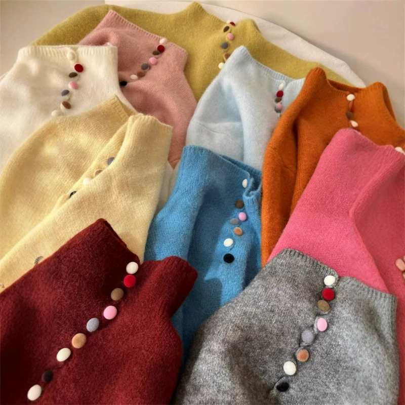 Женский свитер KANING в корейском стиле, разноцветный, однобортный, с воротником-стойкой, новинка осени-зимы 2025, мягкий трикотажный топ для женщин