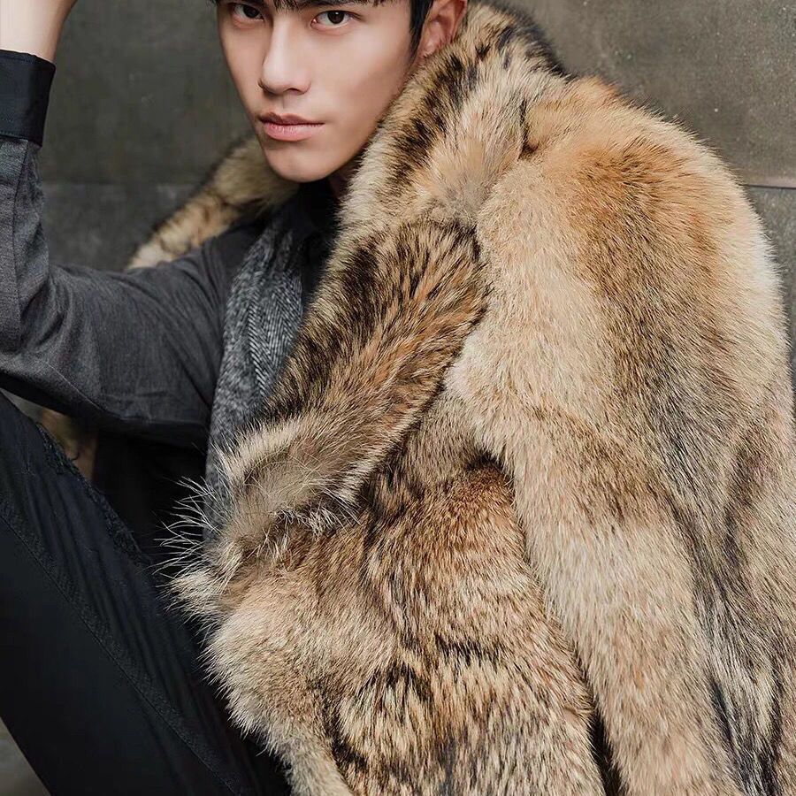 Luxury Faux Mink Fur Coat Men Winter New Faux Fur Long Young Mink