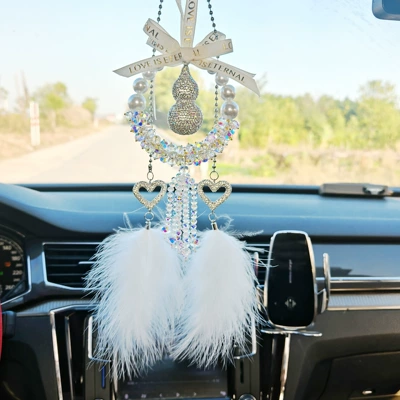 Accessory for Women, Trendy Crystal — Car hanging - white-strawberry-diamond-gourd-inlay-love-diamond-inlaid-feather