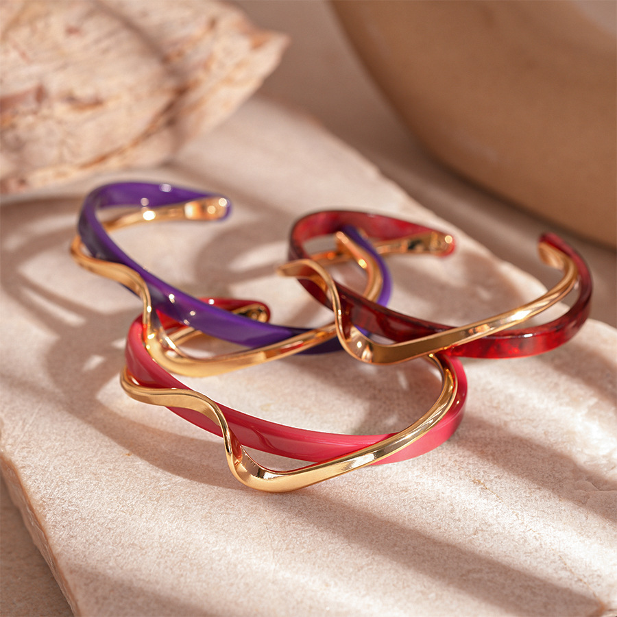 Europa y los Estados Unidos imitación de frita geométrica círculo abierto doble pulsera chapado en oro simple nicho temperamento de alta joyería para mujeres