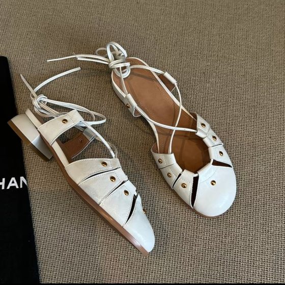 2025 Summer Hollow Flat Sandals Comfortable Breathable Non-Stuffy Women's Shoes Casual Versatile Roman Sandals Soft Sole