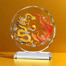 龙凤呈祥水晶画摆件金龙凤凰家居装饰客厅酒柜电视柜开业乔迁礼品