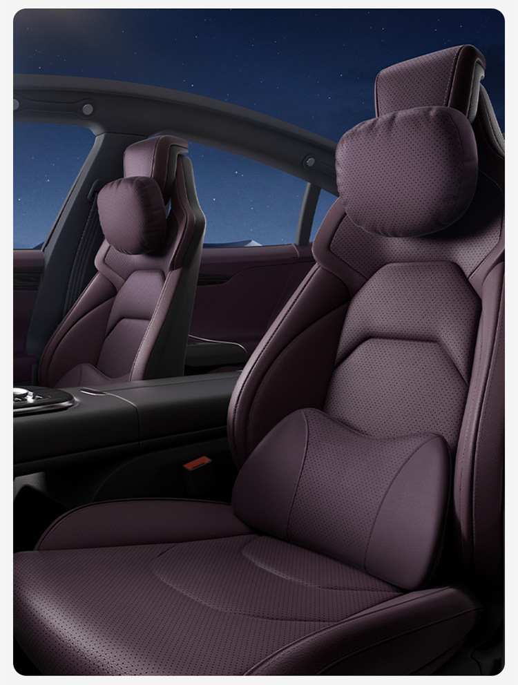 Aichewu Nappa Leather Car Headrest and Lumbar Support, Car Perforated Cushion, Memory Foam Cushion, Car Neck Pillow