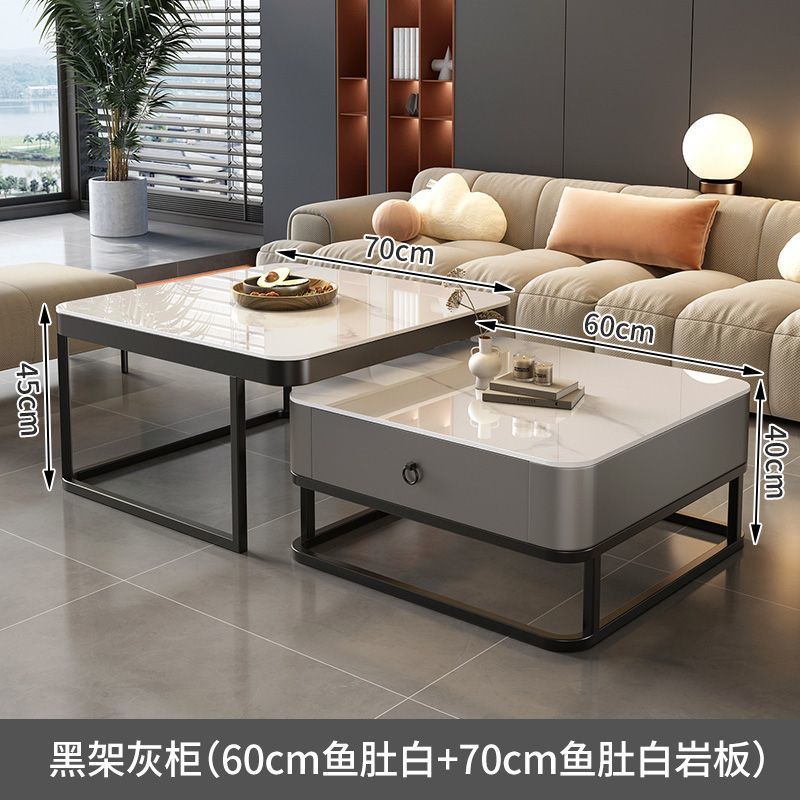 Mesa de centro de pizarra de roca, mesa de centro simple moderna de lujo ligero, sala de estar, hogar, apartamento pequeño, balcón, mesa auxiliar cuadrada italiana