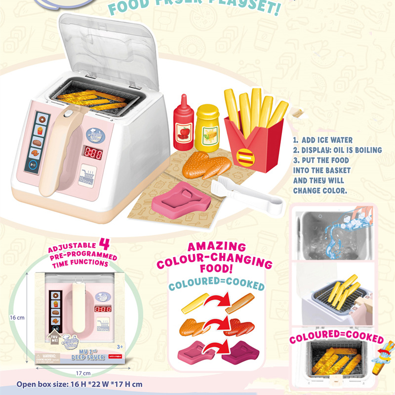 Transfronterizos niños simulación de sonido y luz alimentos de temperatura aire freidora cubiertos de cocina juego de juguetes de horno casero