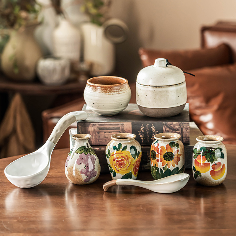 Collection of Retro-Style Stoneware Series Vase Ornaments for Home Japanese Kitchen Storage Jars Tableware Ceramic Dessert Jars