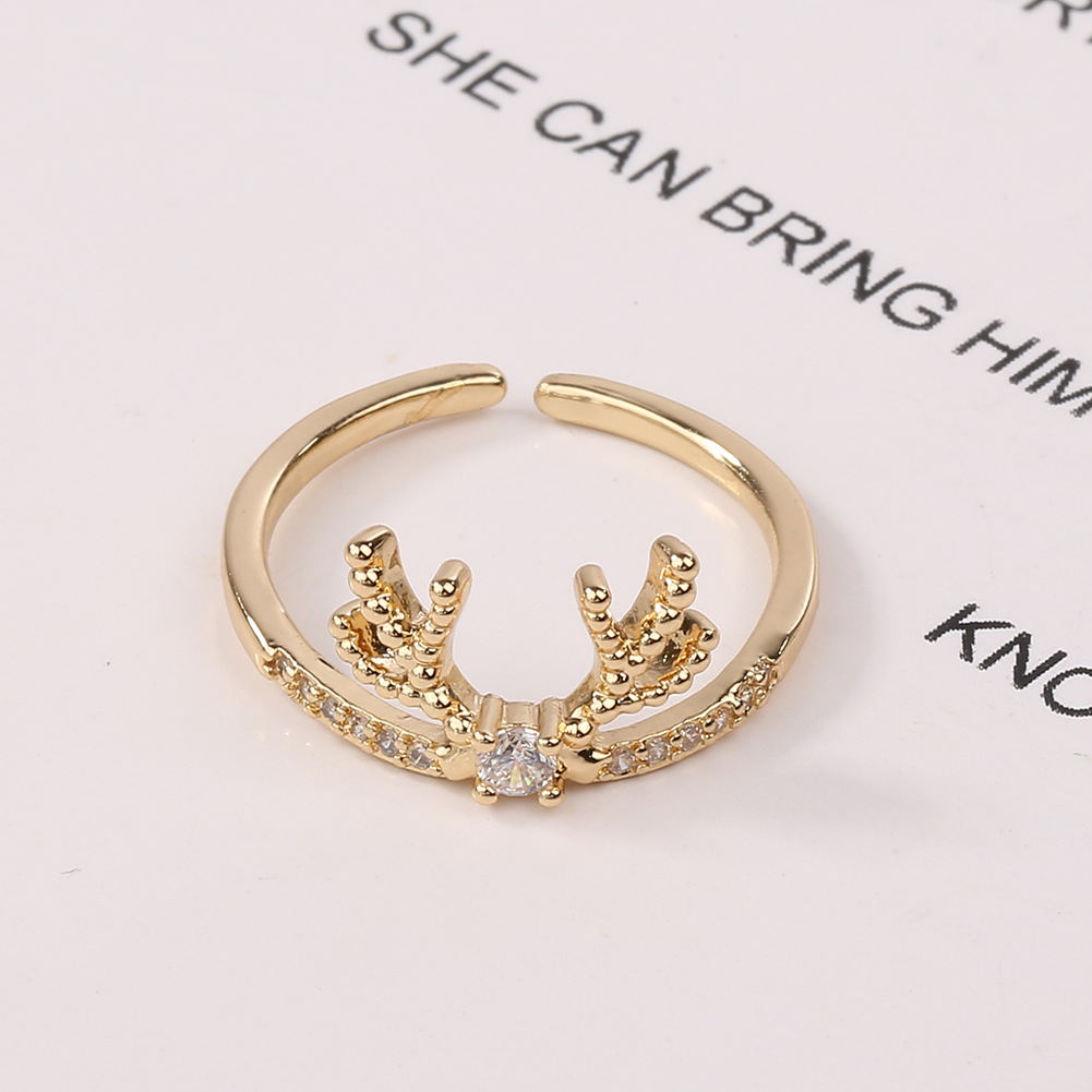 Simple Copper Plated Real Gold Heartshaped Antler Open Ringpicture5