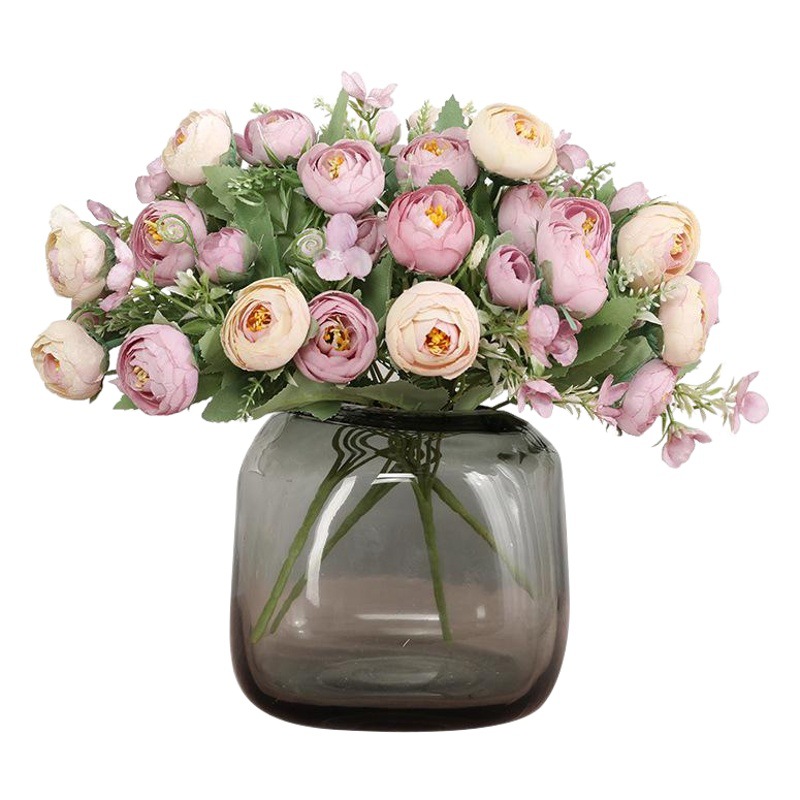 Directo de fábrica estilo europeo retro artificial Flor al por mayor hogar Decoración de la boda simulación 5 tenedor 10-cabeza susurro té rosa