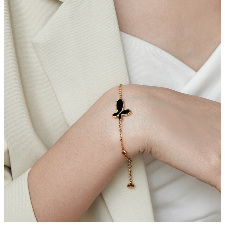 December Birthstone Turquoise, Fritillary Inlay Material Bracelets, Necklace Classification 1 Piece Quantity Titanium Steel 18K Gold Plated Simple Style Plating Butterfly Turquoise Fritillary Bracelets Necklace