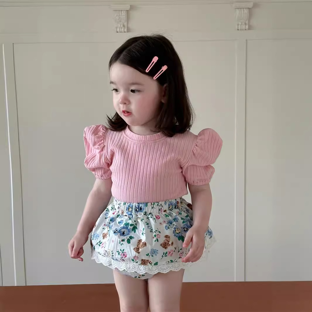 Niñas de verano burbuja manga camiseta bolsa de pedo vestido corto conjunto de ropa infantil coreana ropa de verano bebé ropa de verano para niños image 8