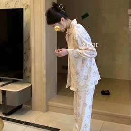 Metwo小‮孩女‬家居服带杯垫bra春秋长袖套装卡通家居服睡衣女