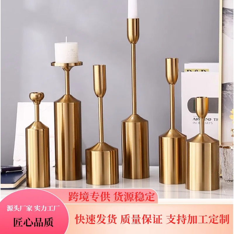 Candelaria europea metal galvanizado boda cena de velas geométricas seis piezas conjunto de adornos de cera adornos al por mayor mesa de comedor