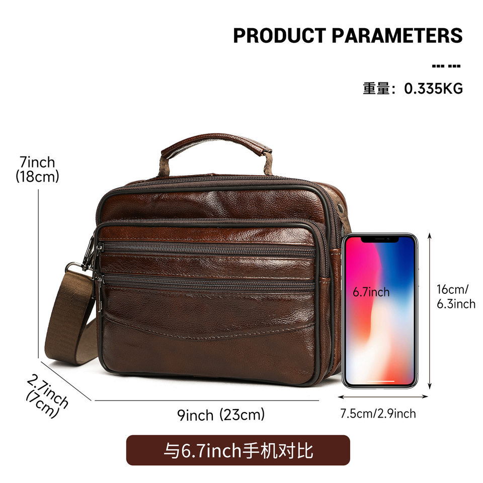 Túi đeo chéo nam Marlunet da bò thật kiểu ngang dung tích lớn, đựng được máy tính bảng 10 inch — Màu cà phê