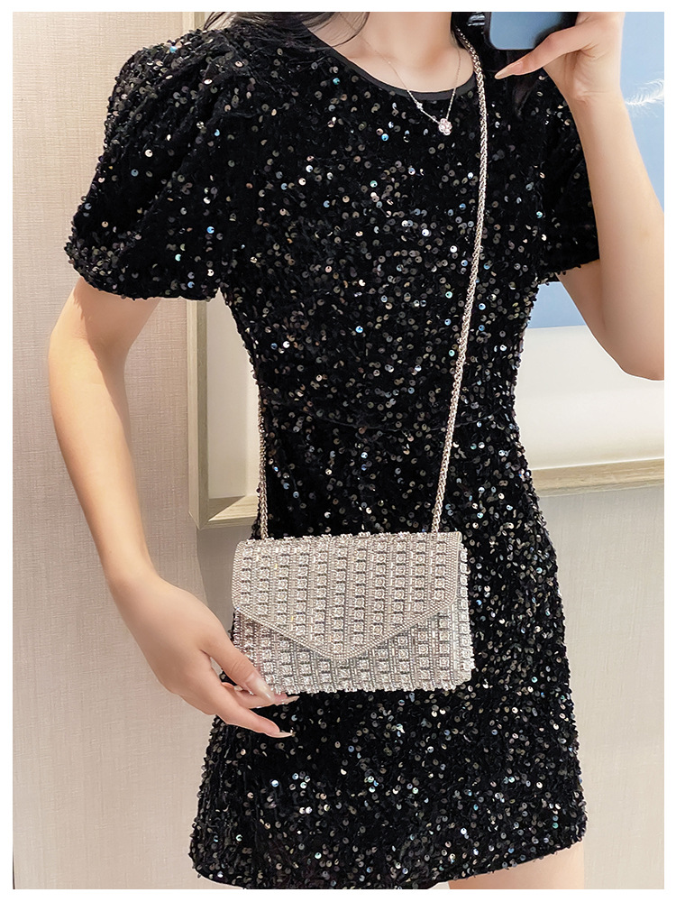Cross-border bag bestsellers: Women's bag, chain, super shiny diamond-encrusted small square bag, crossbody bag, fashionable and versatile, socialite dinner bag undefined