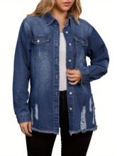 U 16055 Fashion Frayed Denim Jacket ë߅ţ������