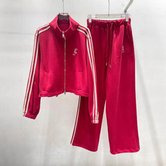 休闲运动服套装女2025春秋新款时尚减龄宽松开衫短外套两件套