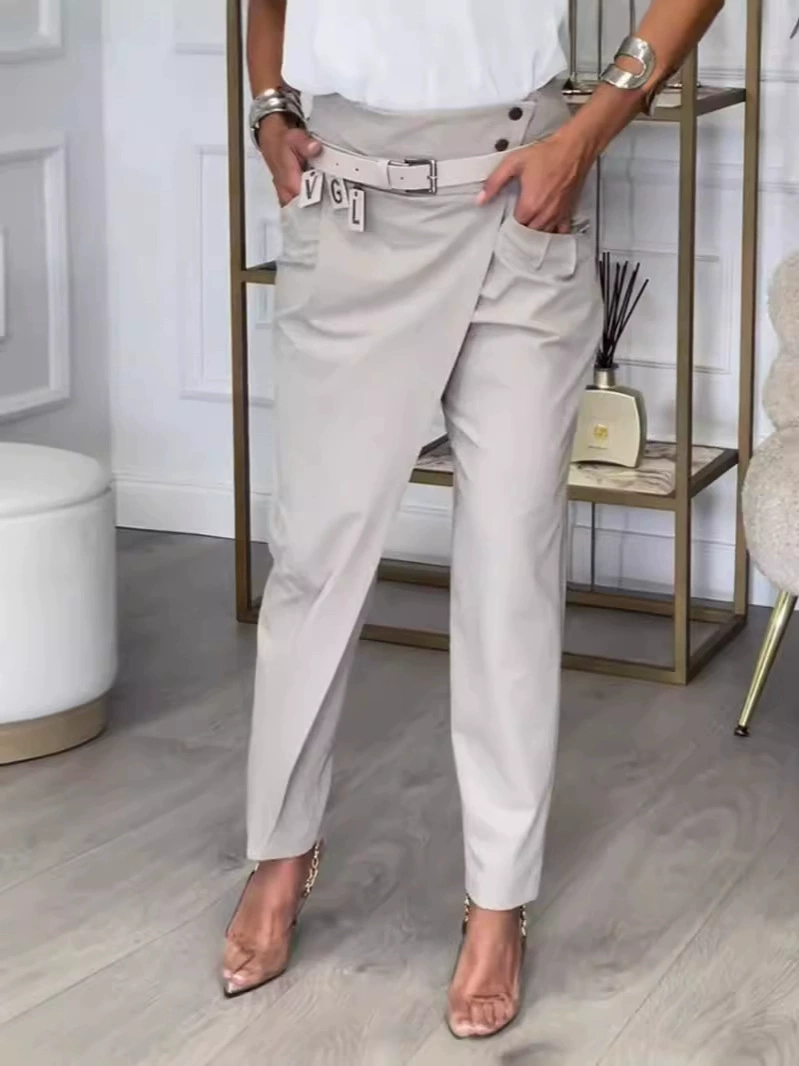 Новые женские брюки Amazon: европейский и американский стиль, однотонные, универсальные, свободного кроя, зауженные.