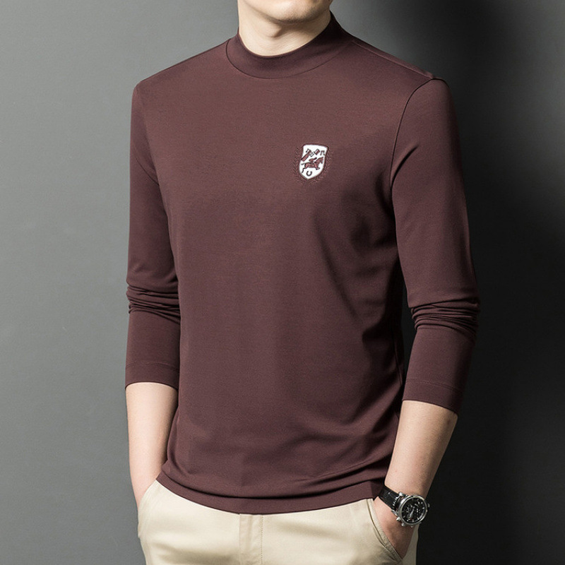 Half-High Round Neck T-Shirt Base Layer Men's Clothing 2025 Autumn New Heavy-Duty Wool-Blend Base Layer Men's Long-Sleeve High-Quality Half-High Round Neck T-Shirt Base Layer Men's Clothing 2025 Autumn New Heavy-Duty Wool-Blend Base Layer Men's Long-Sleeve High-Quality
