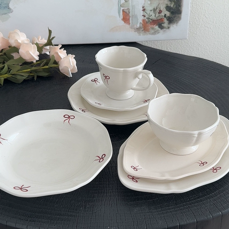 Japanese high quality afternoon tea, ceramic tableware with bow