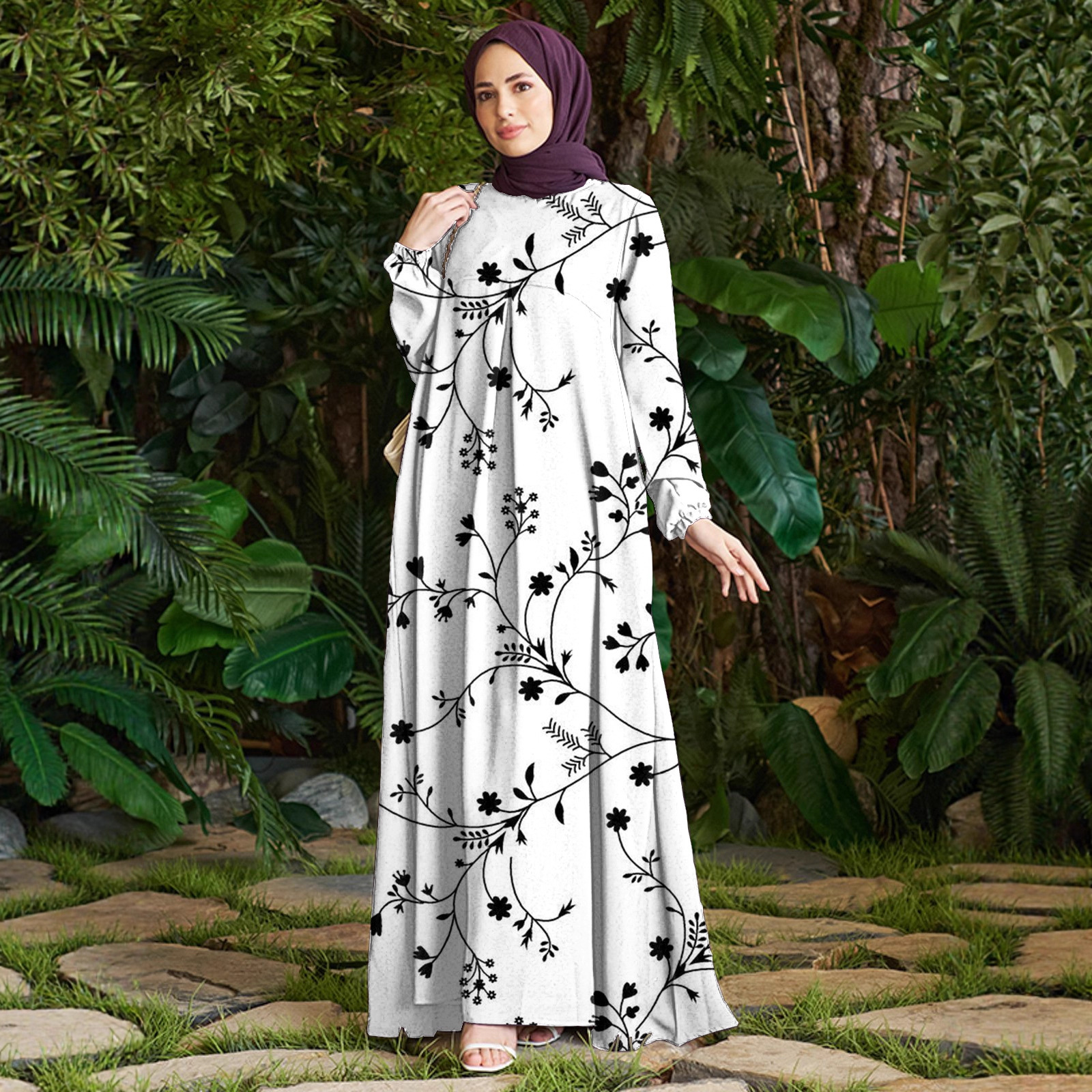 Elegant Floral Print Maxi Dress With Loose Fit - Bohemian Style Long Sleeve Dress For Women, Comfortable Polyester Blend Fabric, Versatile For Parties_ecoleips.com