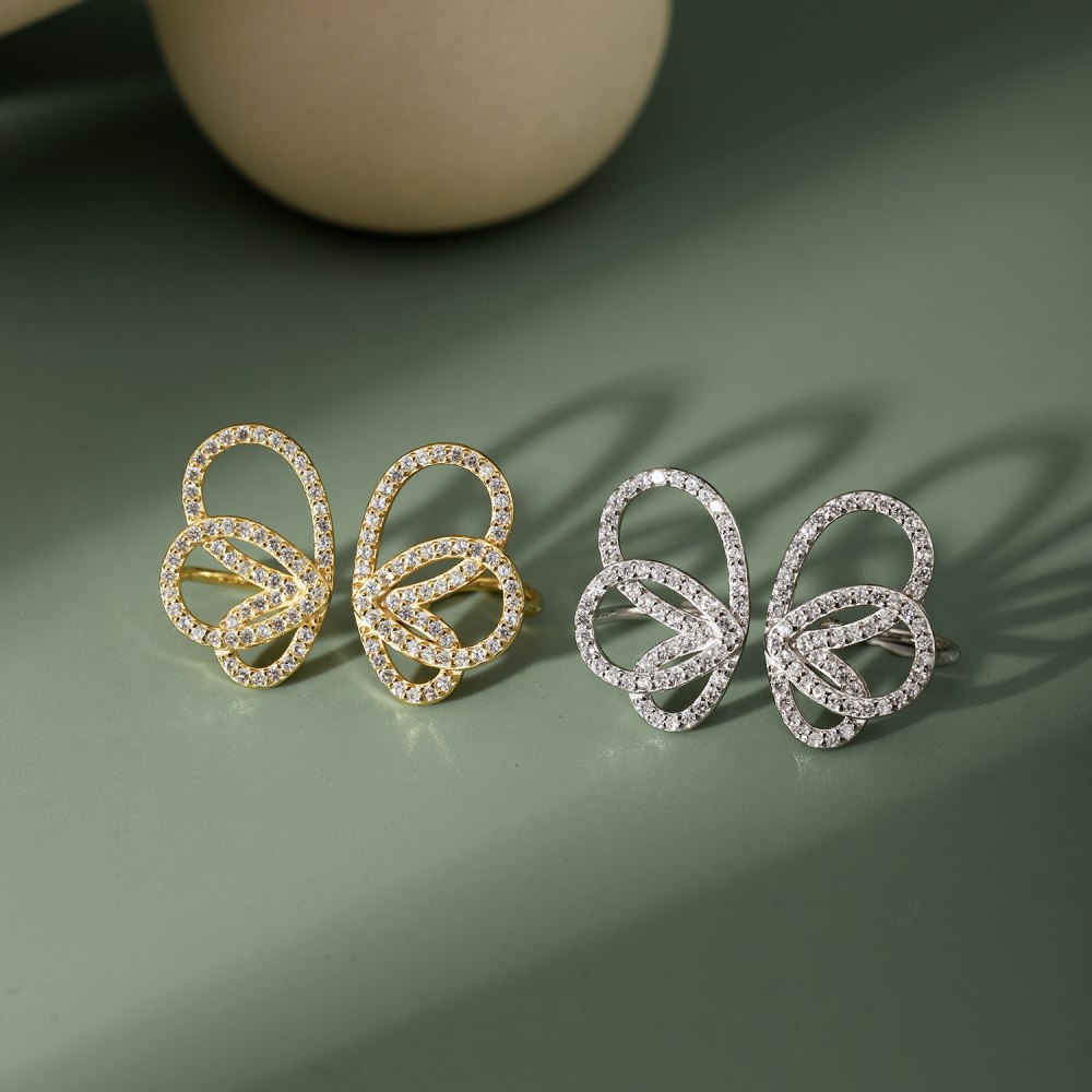 Sweet Butterfly Sterling Silver Plating Zircon Ear Studs 1 Pair