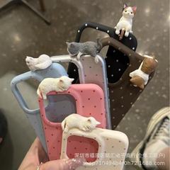 かわいい立体猫 iphone16 携帯電話ケース Apple 15promax シンプル水玉 13 ソフト 14 に適しています