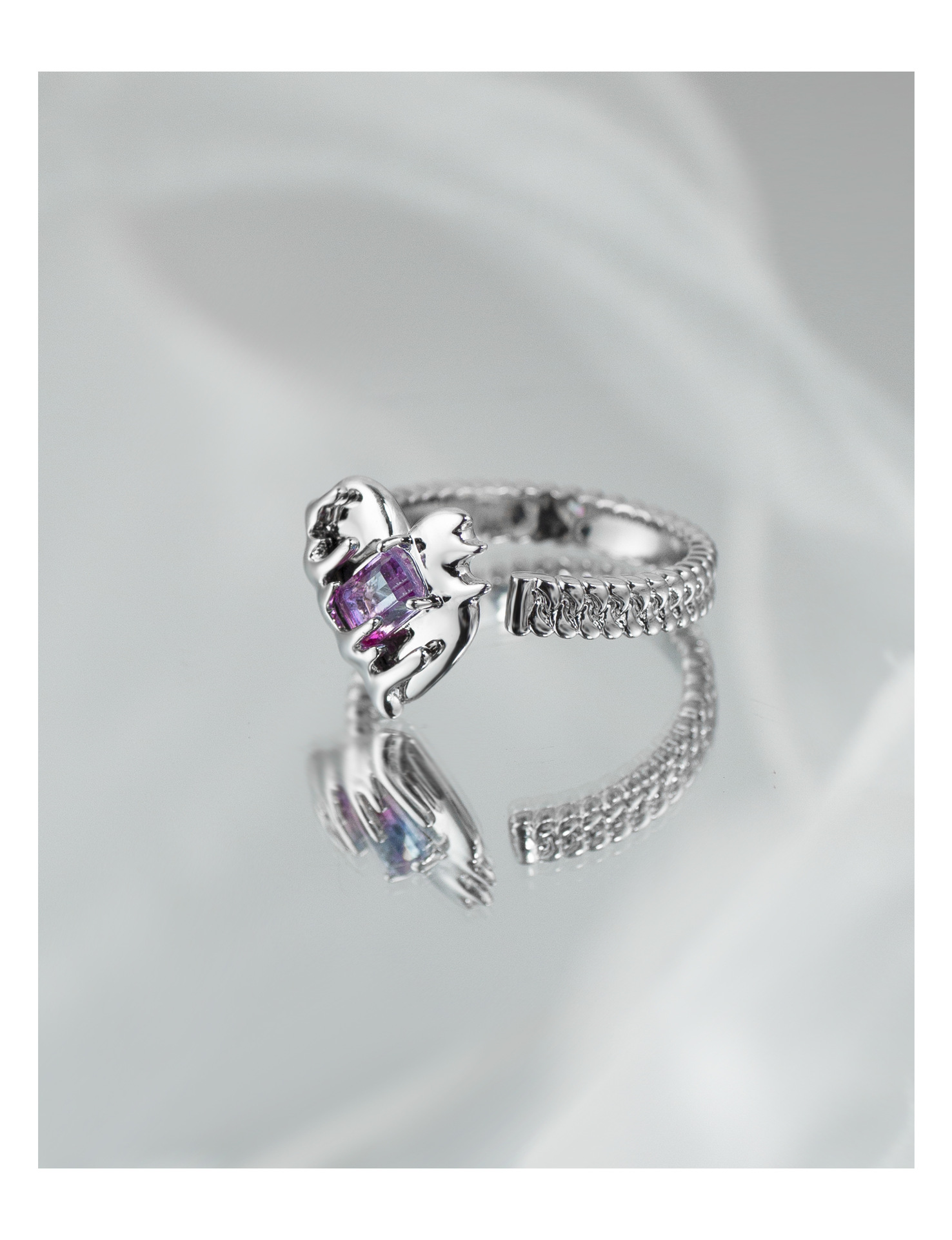 Simple Style Heart Shape Copper Plating Artificial Gemstones Open Ring 1 Piece