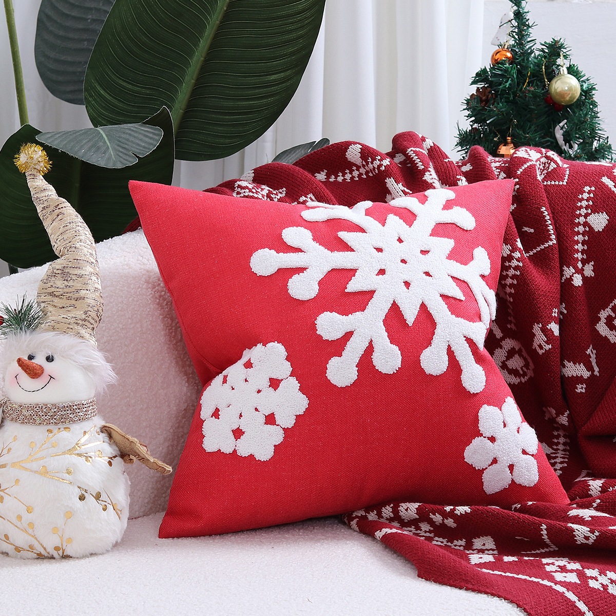 Ventas transfronterizas en caliente de alce árbol de Navidad estampado almohada cubierta de nieve de otoño y invierno bordado estilo de decoración de vacaciones atmósfera cojín cubierta