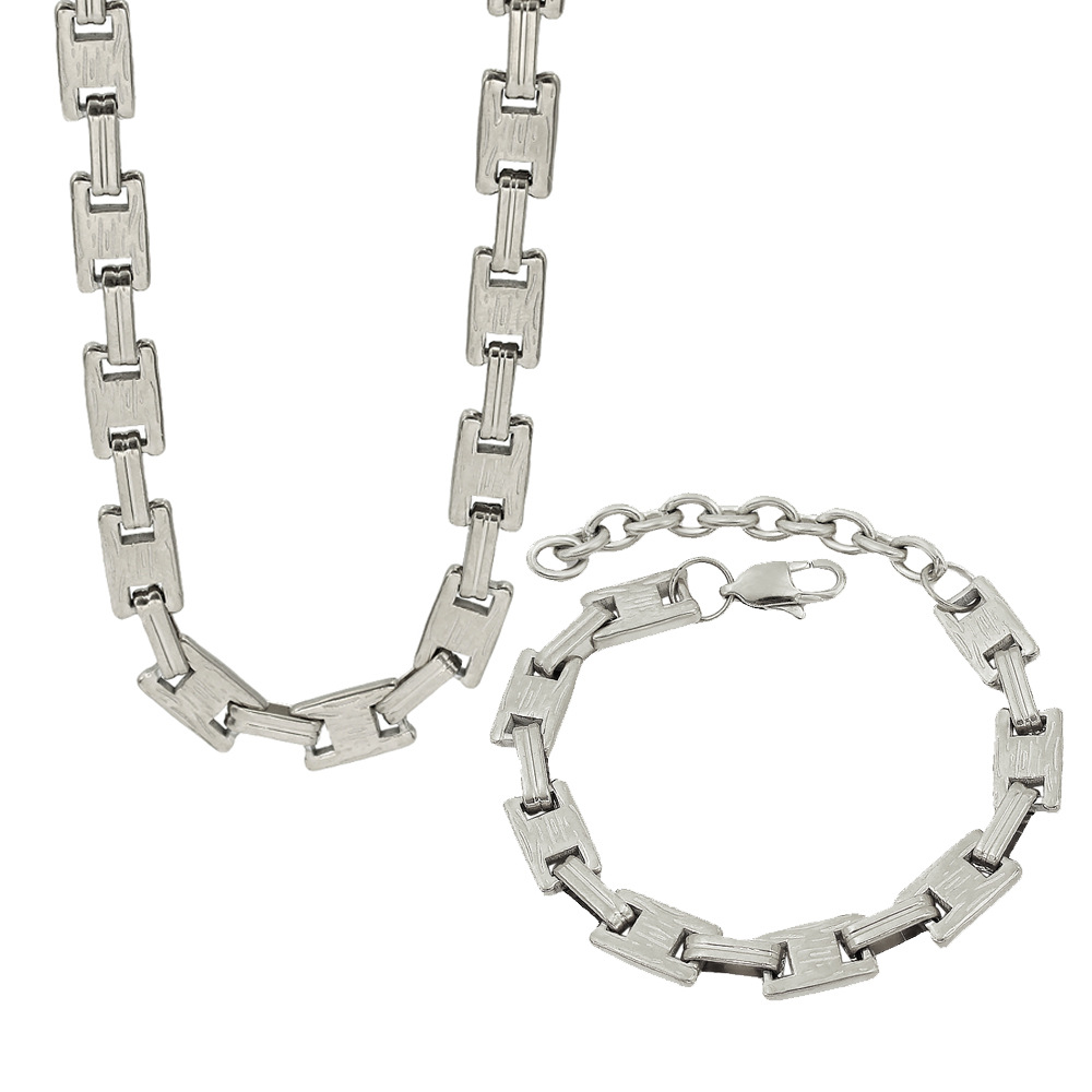 26g Weight PVD Coated Gold Plating Process 18K Gold, Real Gold Plated Plating Material Chain Bracelet, Necklace Classification Handmade Chain Chain Type Necklace + Jewelry Quantity Holiday, Daily Occasion 304 Stainless Steel Material Solid Color Pattern 2025 Spring and Summer Season Women's Gender Hip-Hop, Retro Style Waterproof Non Tarnish Craft PVD Coated 18K Gold Real Gold Plated Solid Color 304 Stainless Steel Hip-Hop Retro Waterproof Non Tarnish Chain Bracelet Necklace 42