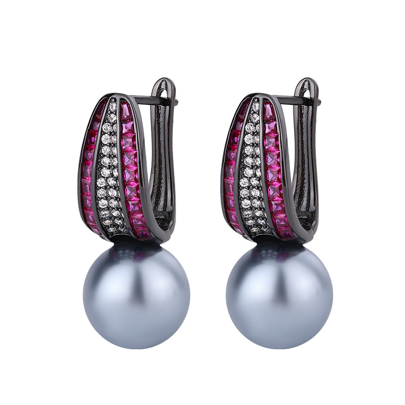 2024 nuevo estilo Zhuang Shengsheng joyería fondo de cobre chapado en oro simulación tesoro de color perla oro negro oro personalidad pendientes 12mm al por mayor