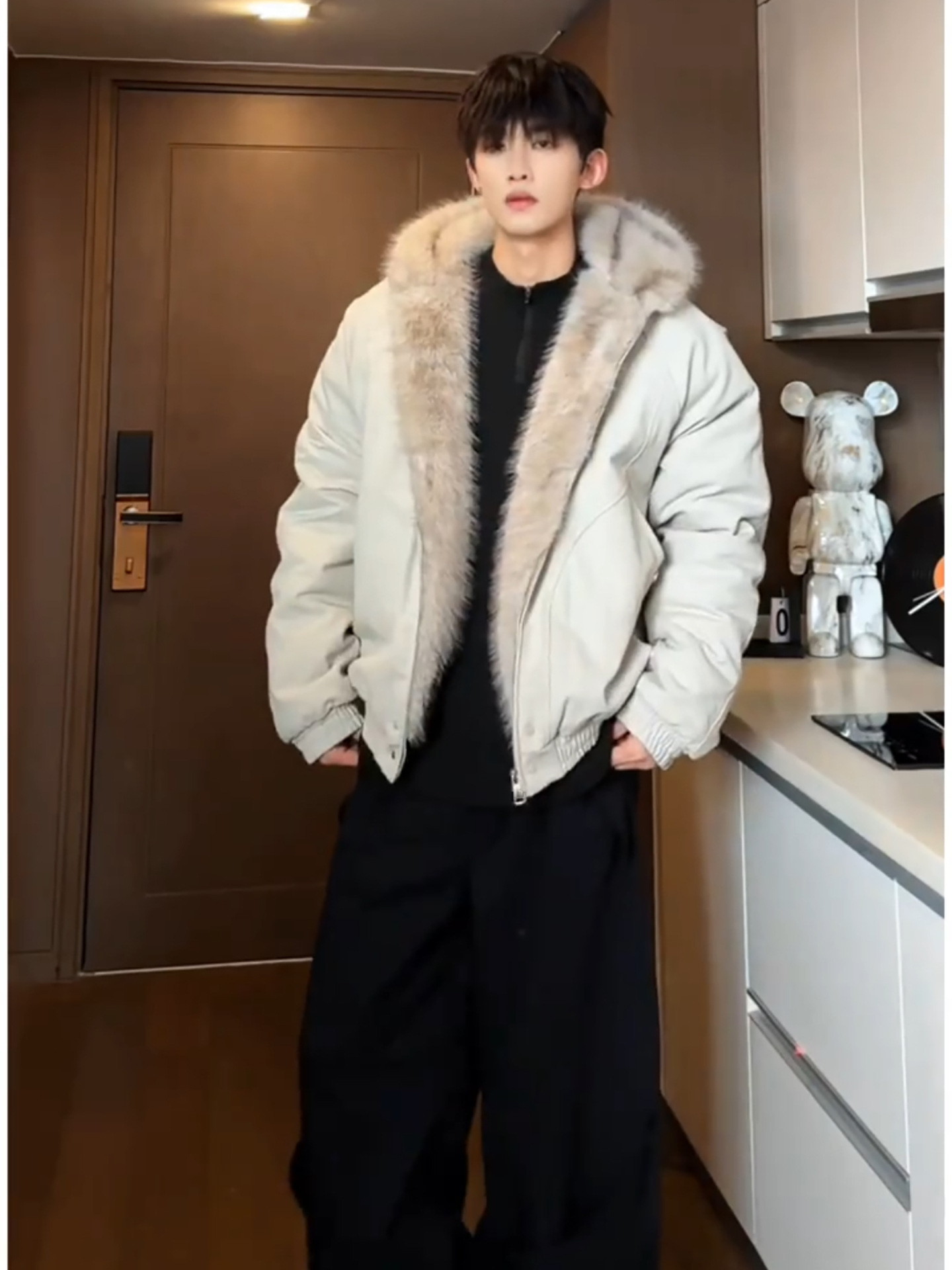 American High Street Fur Collar Mountain Eagle Handsome down Jacket Men's Winter Loose Thickened Domineering down Work Jacket