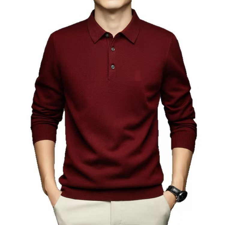 2025绣花毛衣男士春秋新款翻领商务爸爸毛衣打底衫批发一件代发