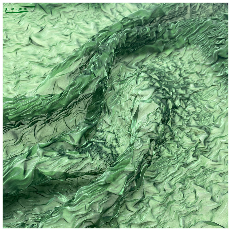 Factory Hot Sale Classic Green Bright Metal Wire Organa 3D Embossed Crepe dress Top Women's Fabric