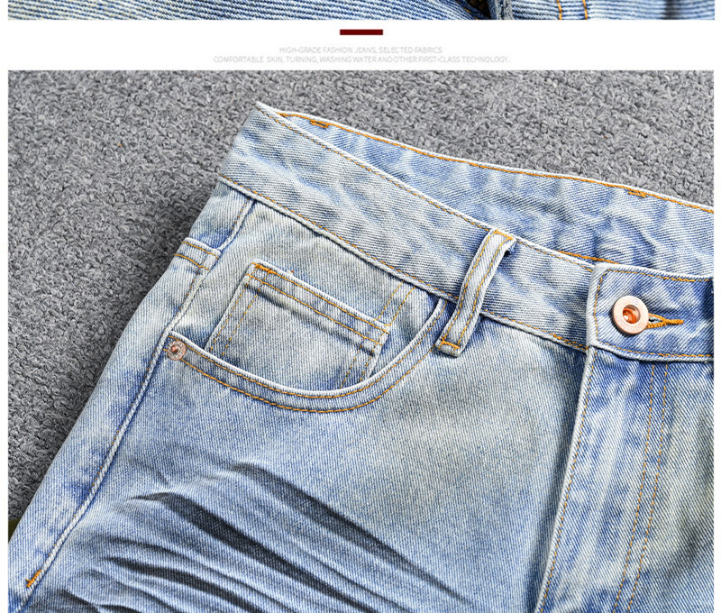 Men's Vintage Washed Jeans - Relaxed Straight-Leg High Street Denim Pants With Wave Crease Design, Light Blue_mkmklike.com